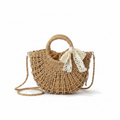 Natural Woven Crossbody Handbag with Lace Bow